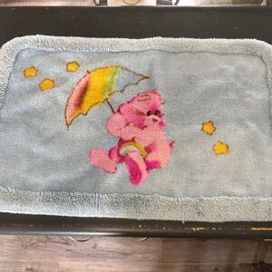 Blue Rug with Pink Bear and Umbrella Design vintage